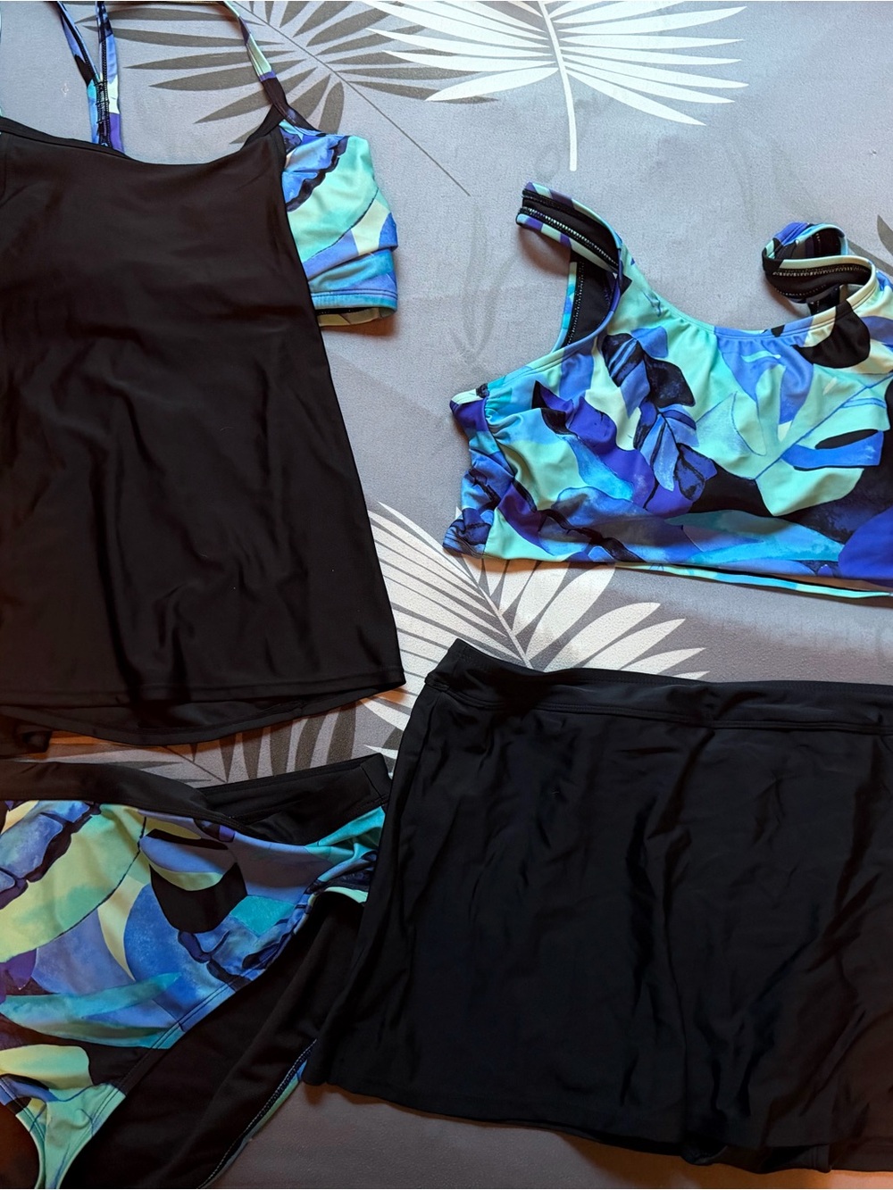Xersion Black with Teal and Blue Trim swimsuit sets